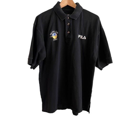 Vintage Fila Polo Shirt Pacific Life Open Black XL embroidered Logos - Picture 1 of 6